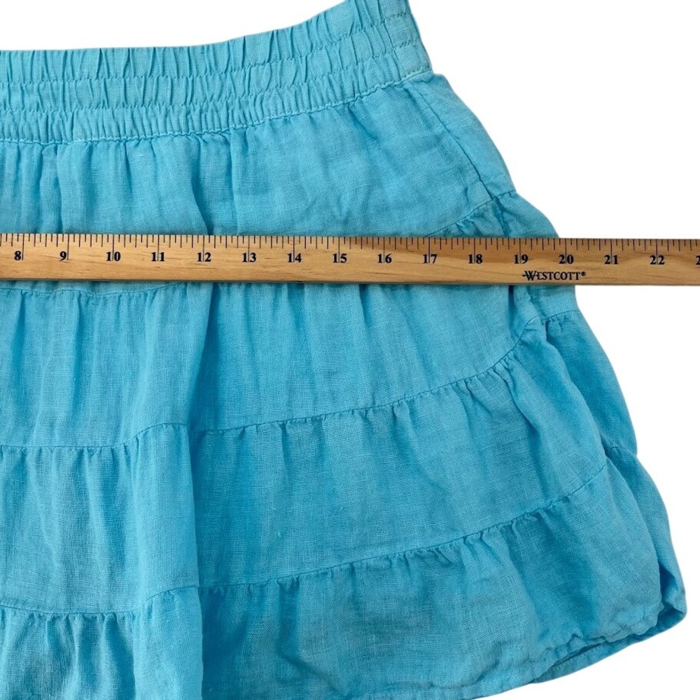 House of Harlow 1960 Mini Skirt Womens L Blue Excellent Linen Tiered Boho - Picture 6 of 6